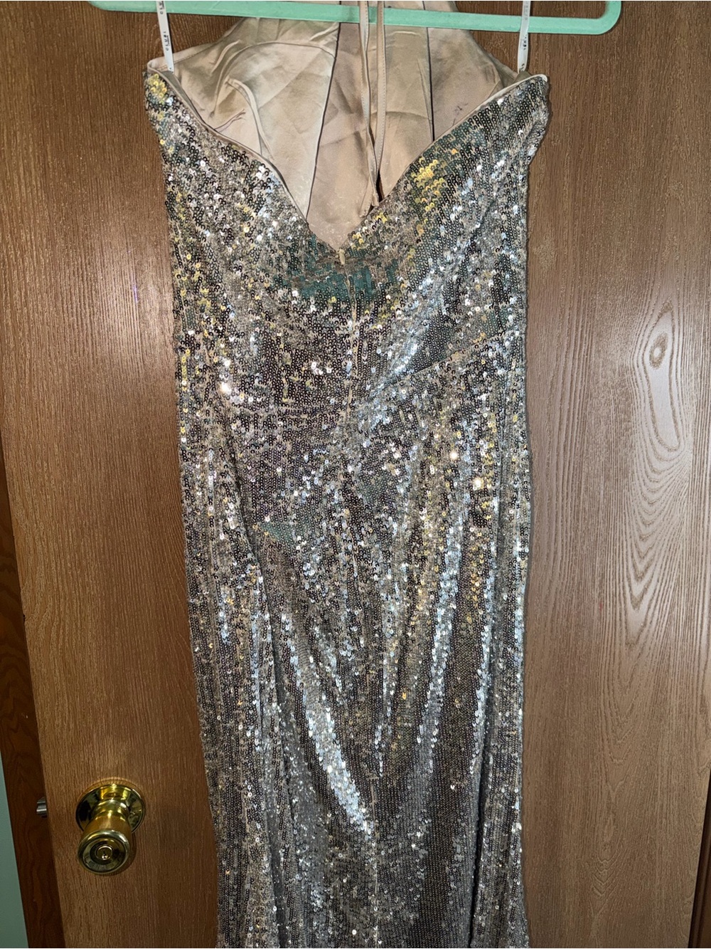 Club L London Silver Sequin Halter Keyhole Gown - Picture 9 of 11